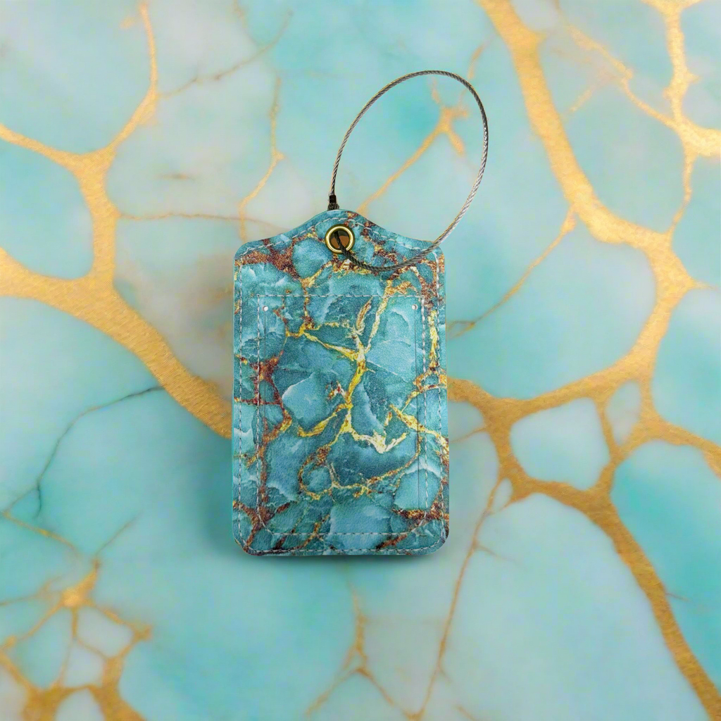 Luggage Tag - Marble Collection Aqua & Gold