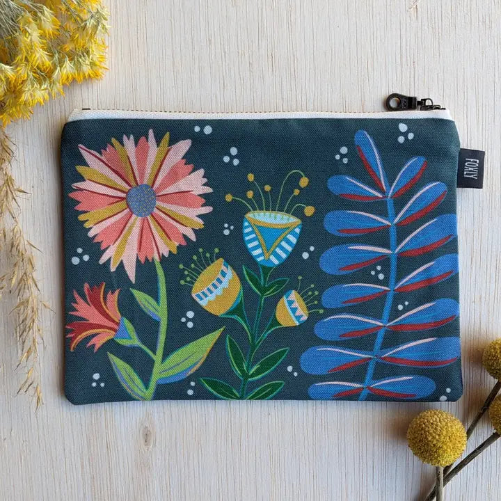 Albuquerque Artist - Jen Fox Studio - Zippered Pouch Midnight Blooms
