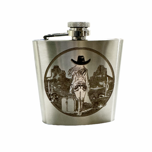 Luggage Lab Stainless Steel Hip Flasks- 6 oz. Travelling Cowgirl