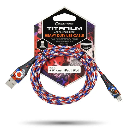 Celltronix Titanium 6' Fast Charging Usb To Lightning Cable Red White Blue