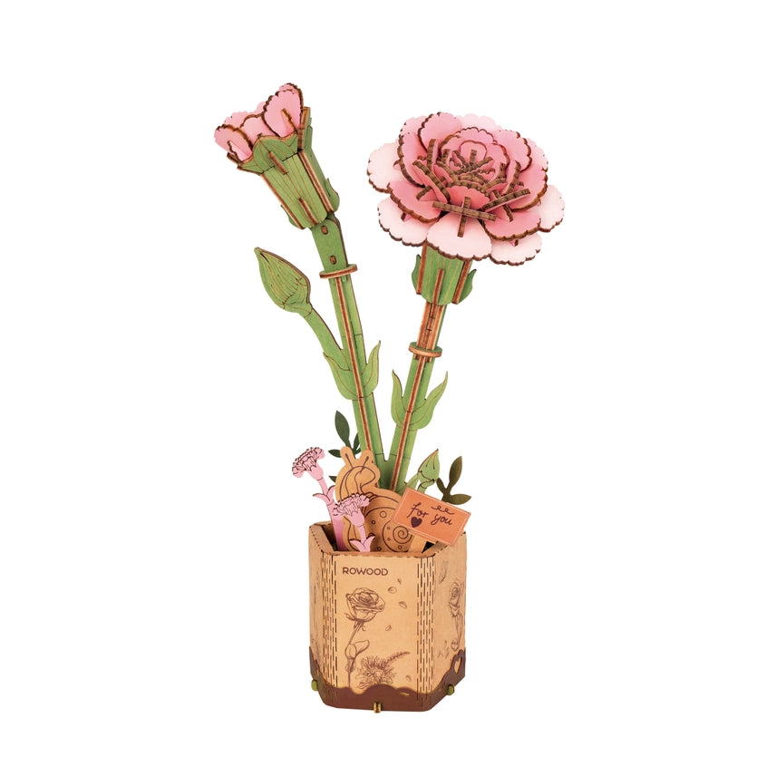 3D Wooden Flower Puzzle Pink Carnation