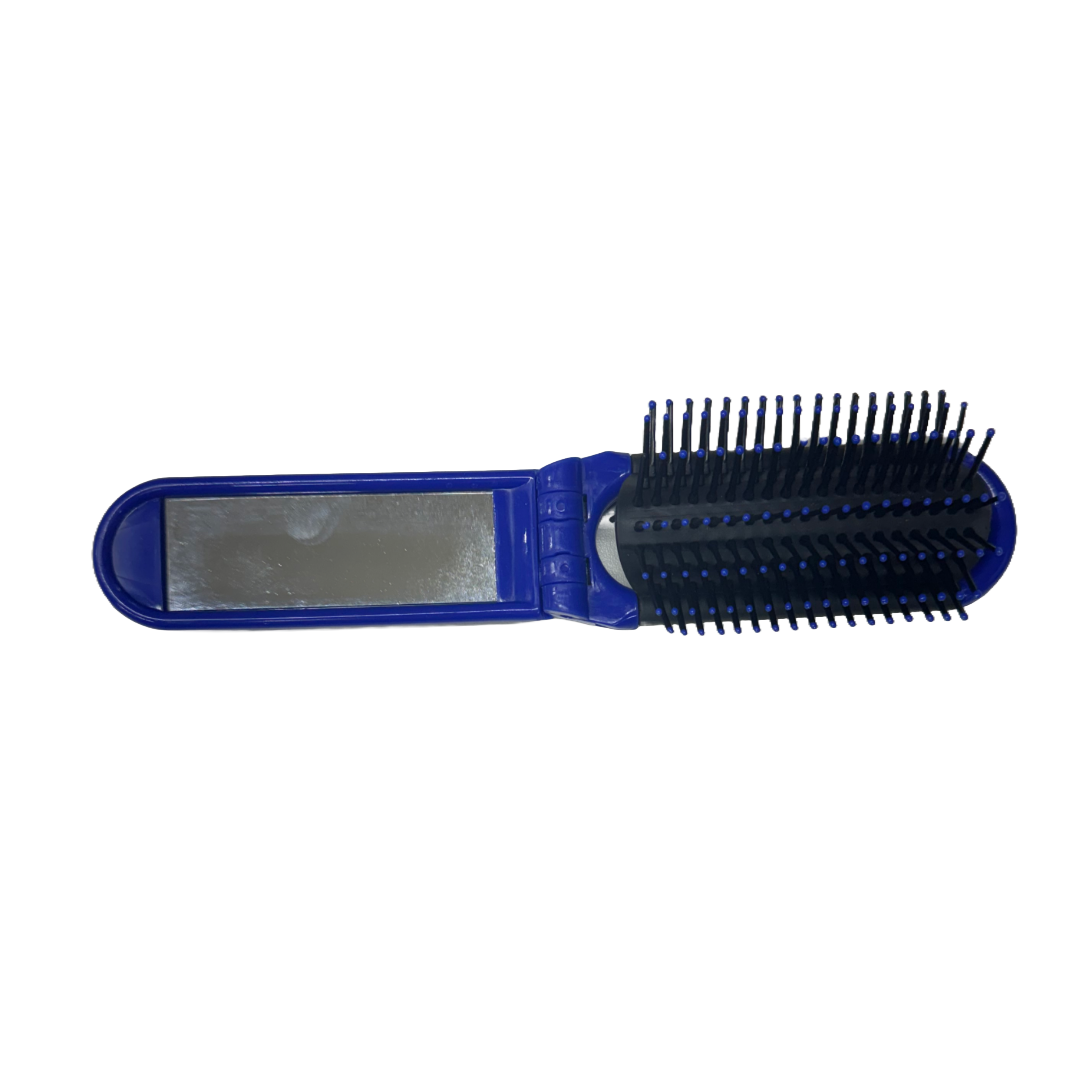 Travel Folding Hair Brush with Mirror Blue