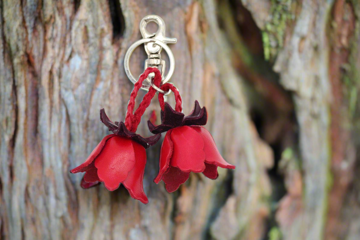 Small Leather Bag Charm/Keychain- Tulips Red