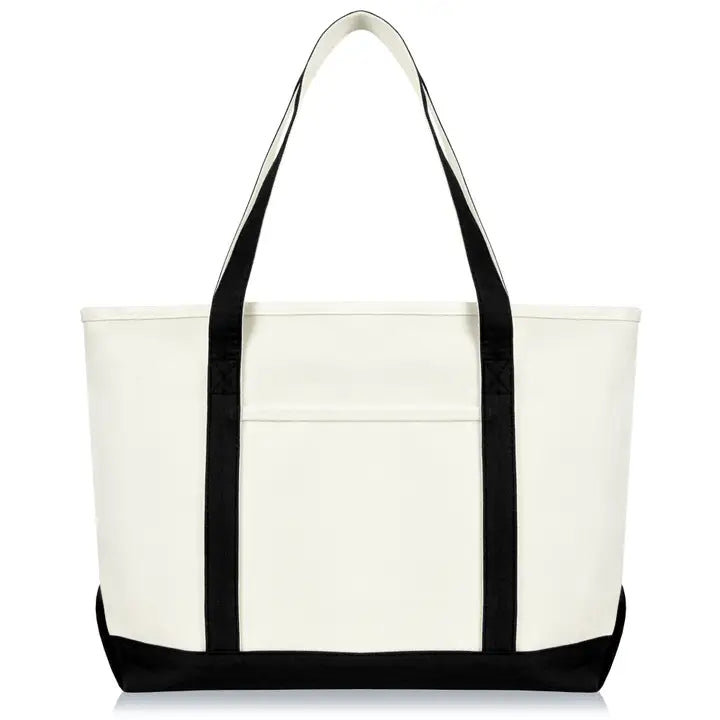 Dalix 23" Premium 24 oz. Cotton Canvas Shopping Tote Bag Black