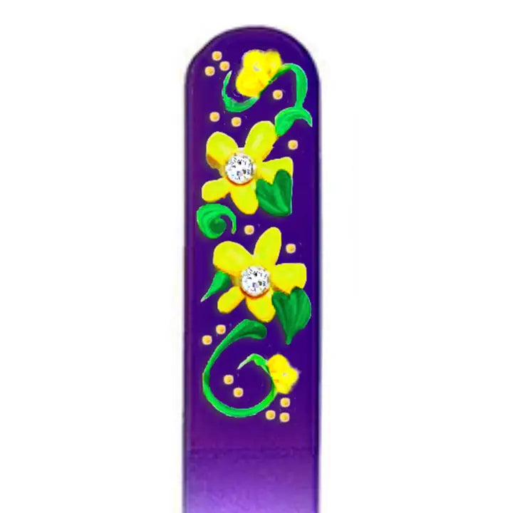 Czech Crystal Nail File - Size Small- Hand Painted Collection Buttercup Flower Purple