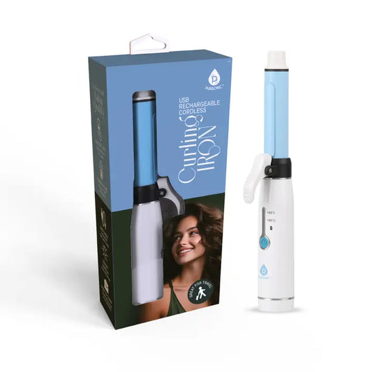 Pursonic Travel USB Rechargeable Cordless Curling Iron White