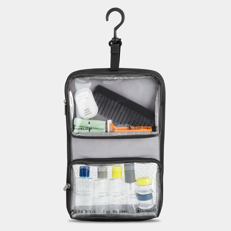 Travelon 3-1-1 Wet/Dry One Quart Clear Hanging Toiletry Bag with Bottles and Jars