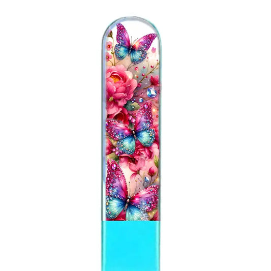 3D Colored Crystal Nail File- Size Medium- Floral Collection Bling Butterfly Flowers