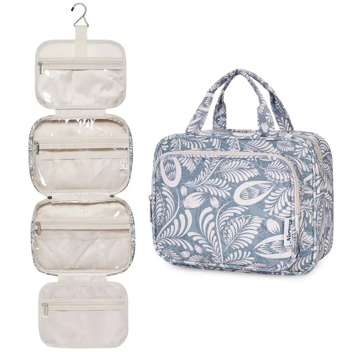 Narwey Large Hanging Toiletry/Cosmetic Bag Blue Leaf