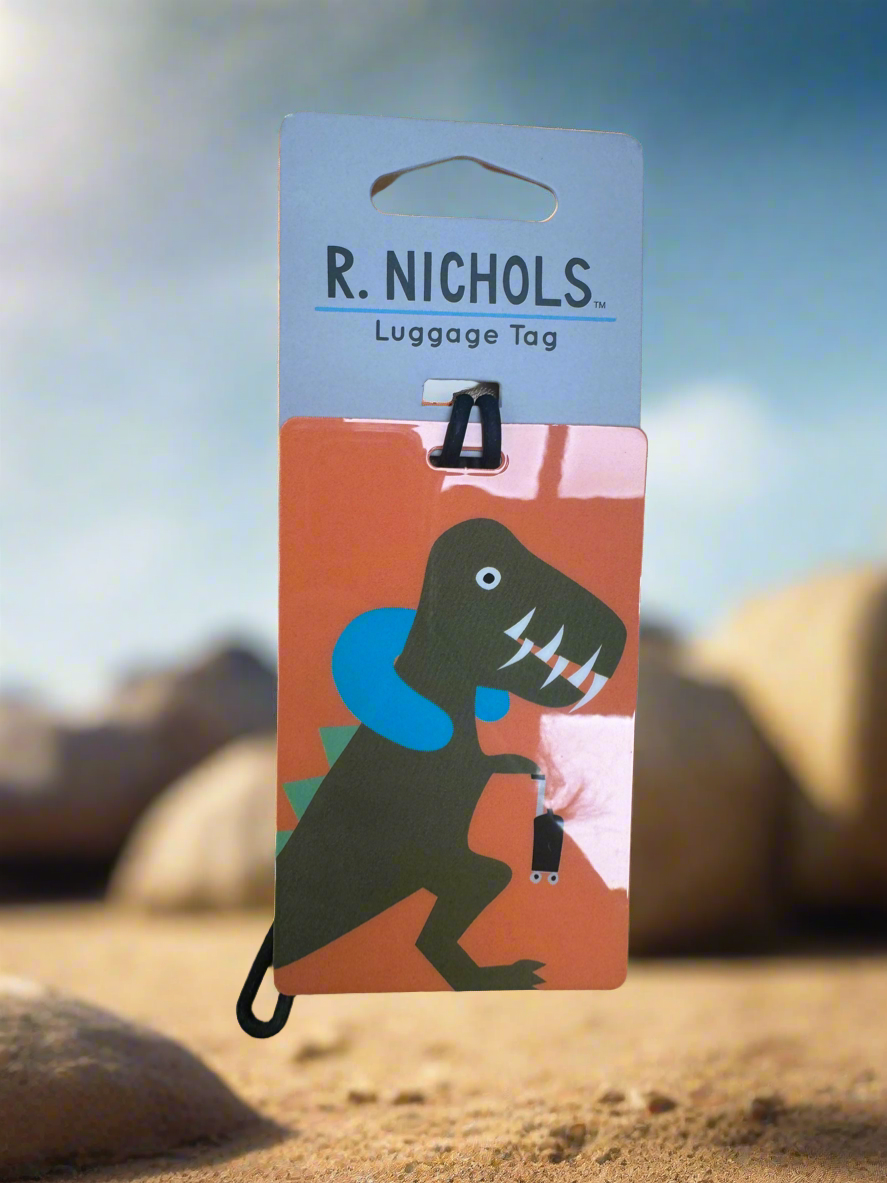 R. NICHOLS Placard Luggage Tag Traveling Dino