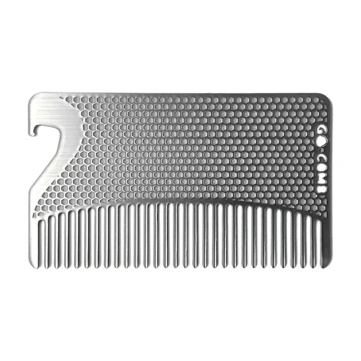 Bottle Opener Go-Comb | Metal Wallet Sized Comb Stainless Steel