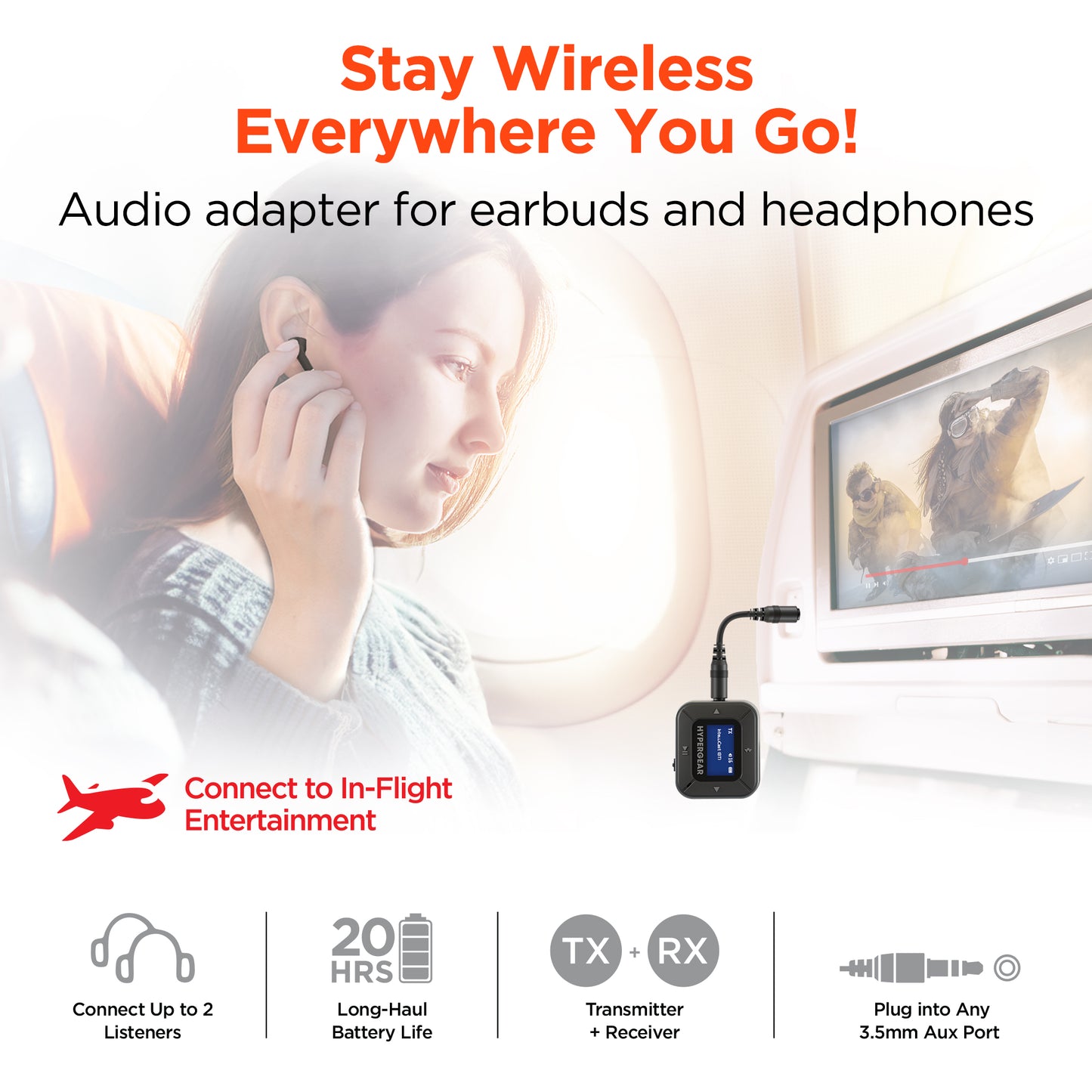 Hypergear IntelliCast Flight Wireless Audio Adapter | Transmitter + Receiver Black