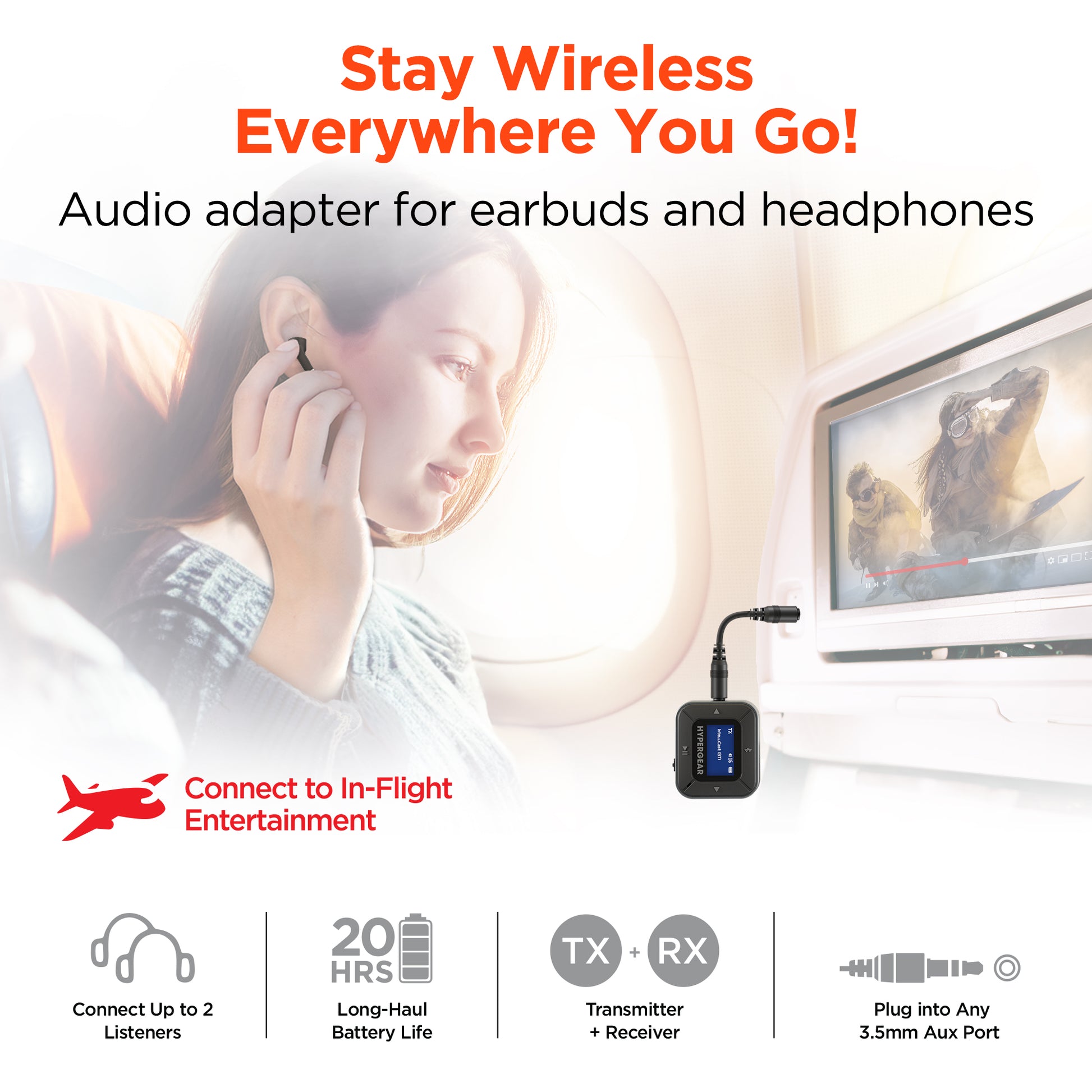 Hypergear IntelliCast Flight Wireless Audio Adapter | Transmitter + Receiver Black