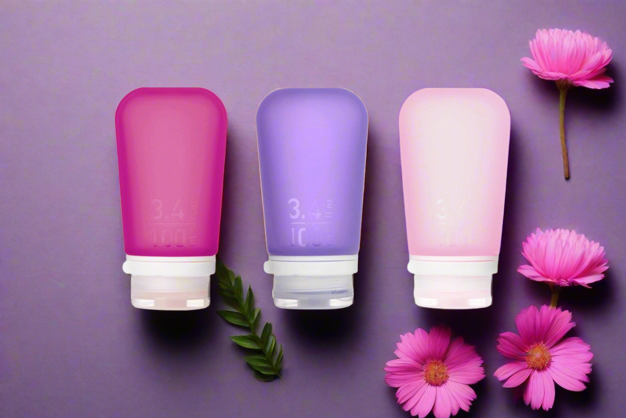 Humangear - 3.4 oz GoToob+ 3-Pack Silicone 3-1-1 Toiletry Bottles (LARGE) Blossom