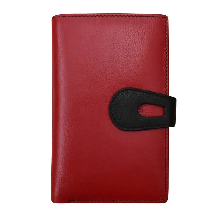 ili New York RFID Leather Midi Wallet with Cut Out Tab- 7817 Red Black