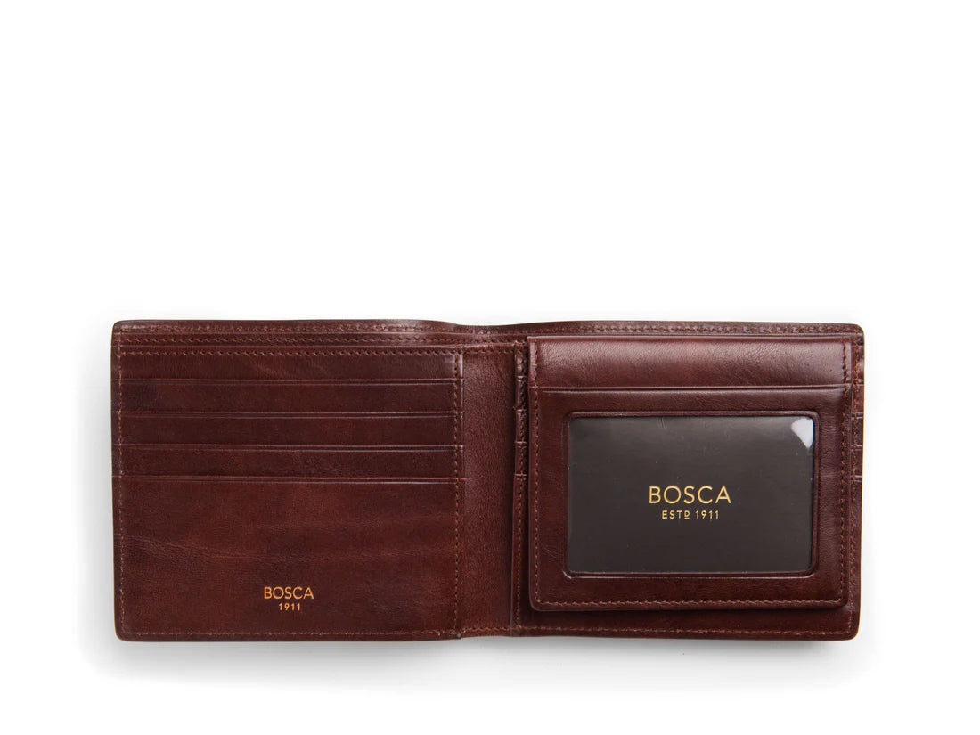 BOSCA OLD LEATHER RFID Euro Credit Wallet w/I.D. Passcase Dark Brown
