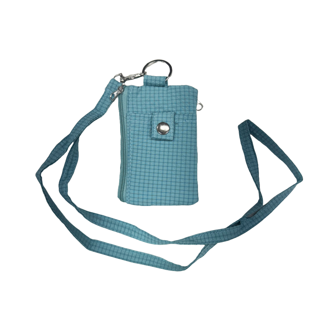 Small 4x3 RFID Card & ID Zippered Wallet Lanyard Light Blue