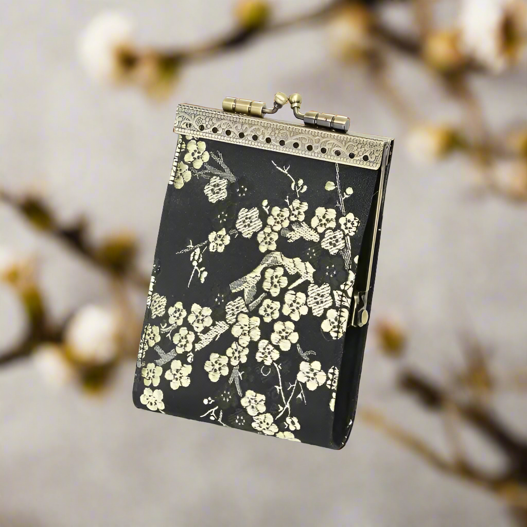 Cathayana RFID Accordian Card Wallet Cherry Blossom- Black