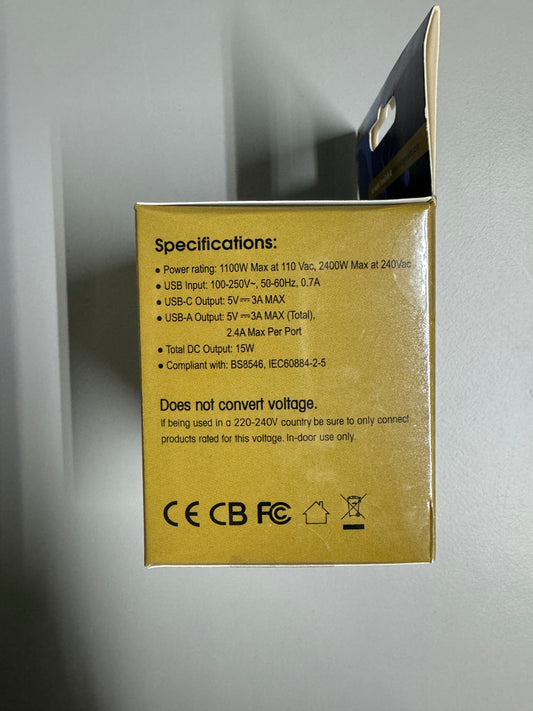 Voltage Valet UK Grounded Adapter Plug With 2 USB-A 3 USB-C