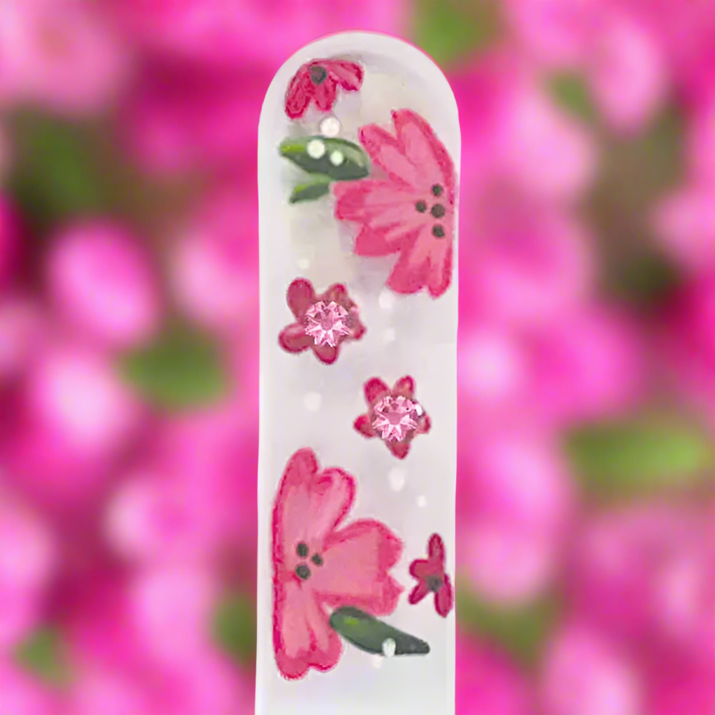 Czech Crystal Nail File - Size Large- Hand Painted Collection Pretty In Pink