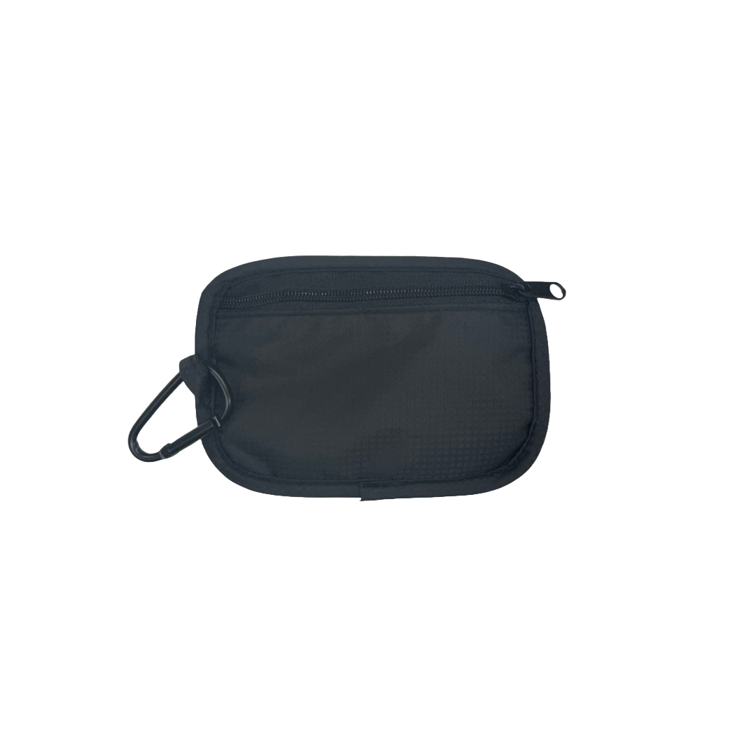 RFID Zippered Pouch With Carabiner Clip Black