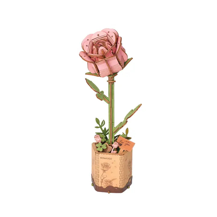 3D Wooden Flower Puzzle Pink Rose
