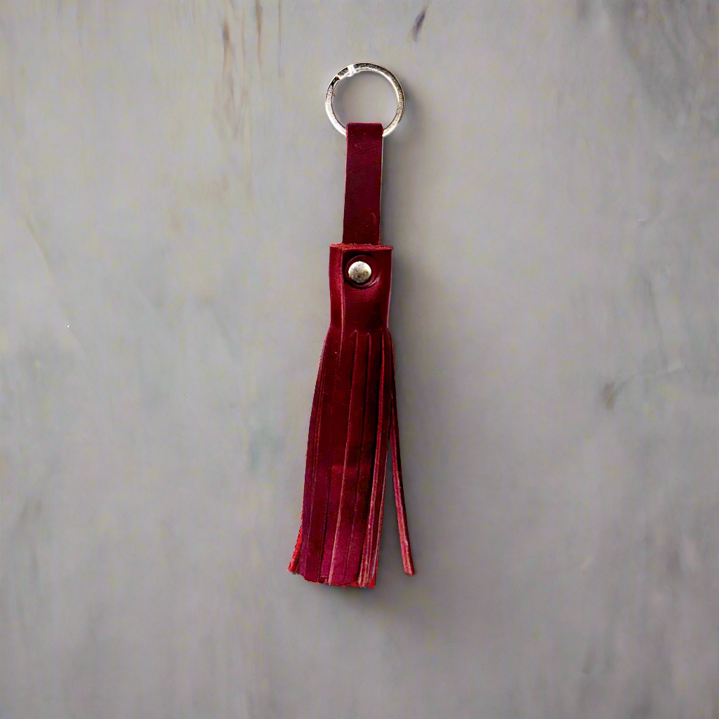 Genuine Leather Tassel Keychain/Bag Charm Burgundy