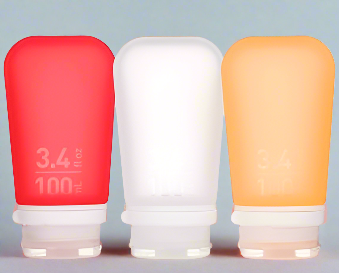 Humangear - 3.4 oz GoToob+ 3-Pack Silicone 3-1-1 Toiletry Bottles (LARGE) Clear Red Orange