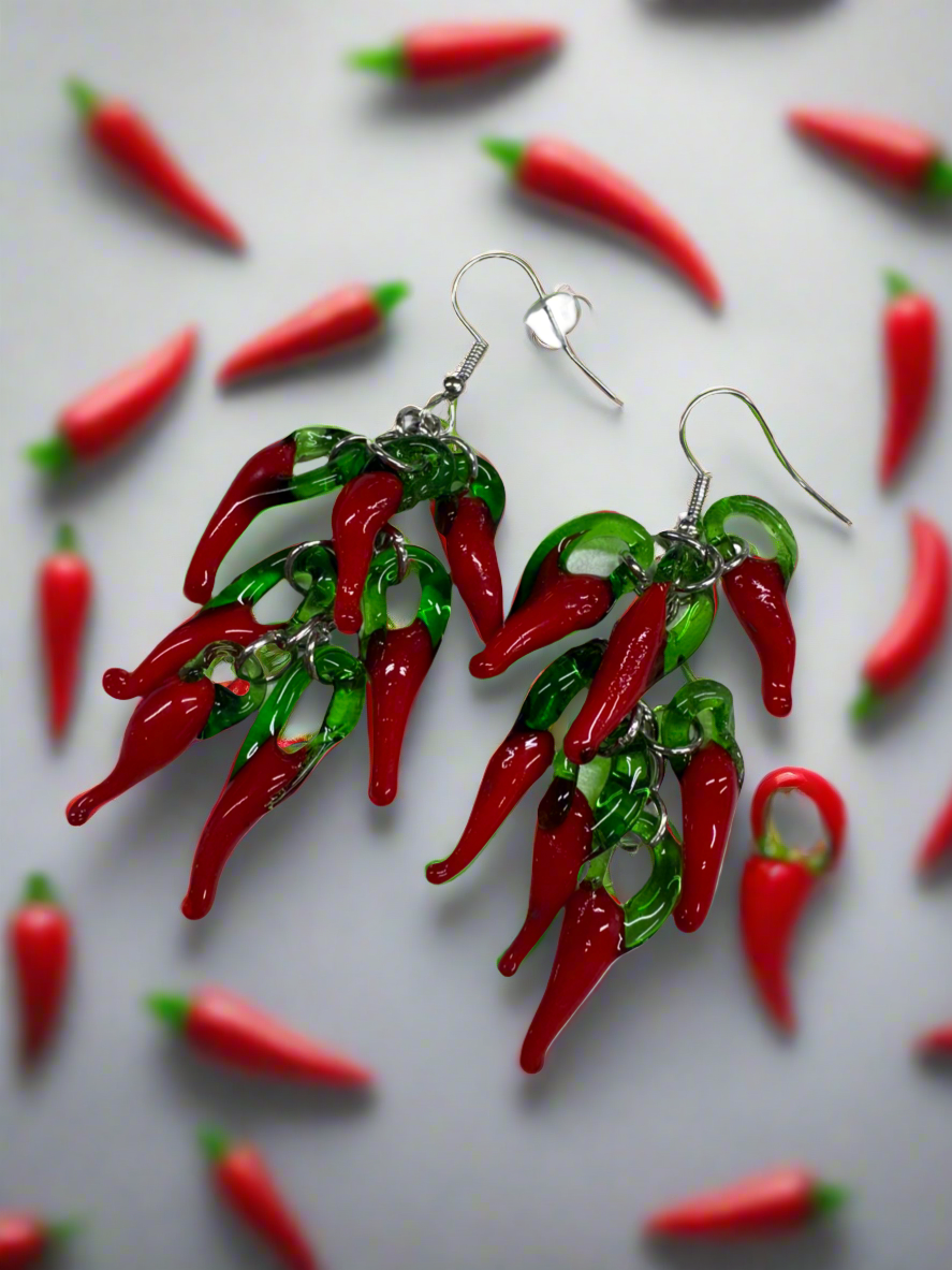 For The Love Of Red Chile Glass Earrings Red Chile