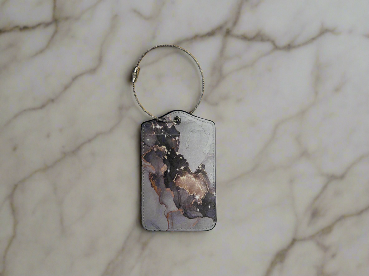 Luggage Tag - Marble Collection Grey Black & Gold