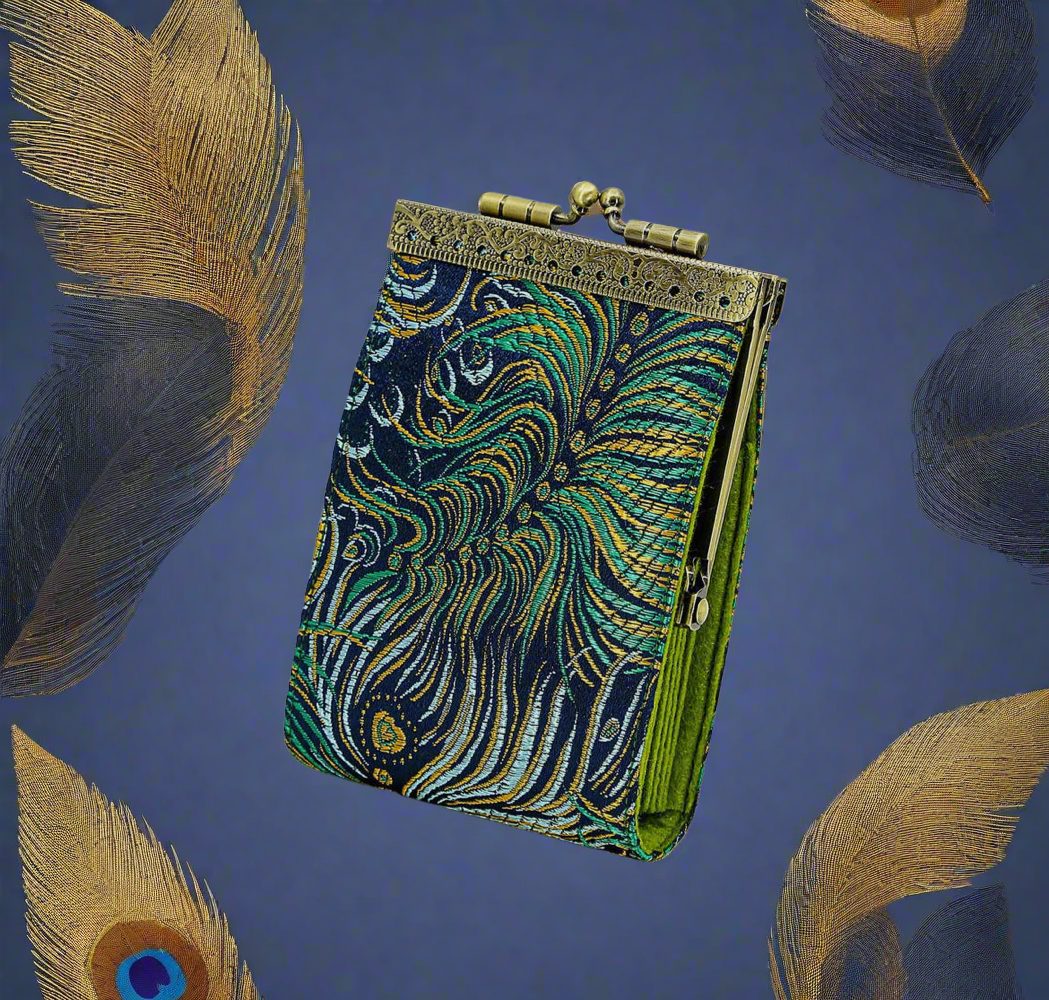 Cathayana RFID Accordian Card Wallet Peacock- Navy Gold