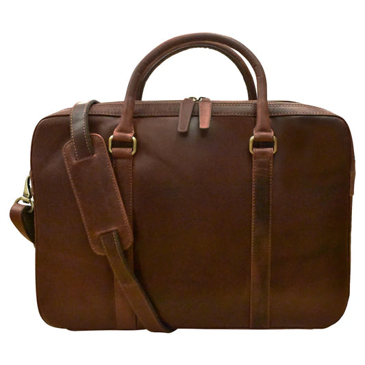 ili New York Leather RFID Briefcase with trolley passthrough- 2913 Brown