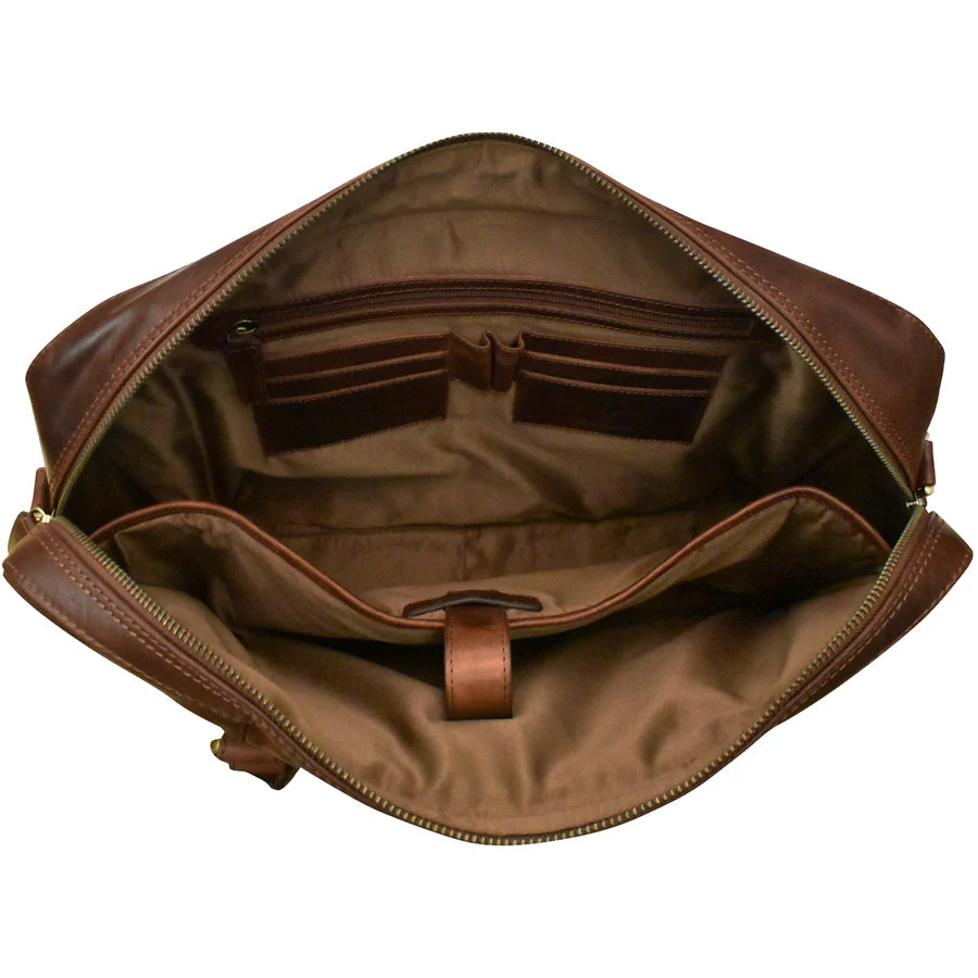 ili New York Leather RFID Briefcase with trolley passthrough- 2913