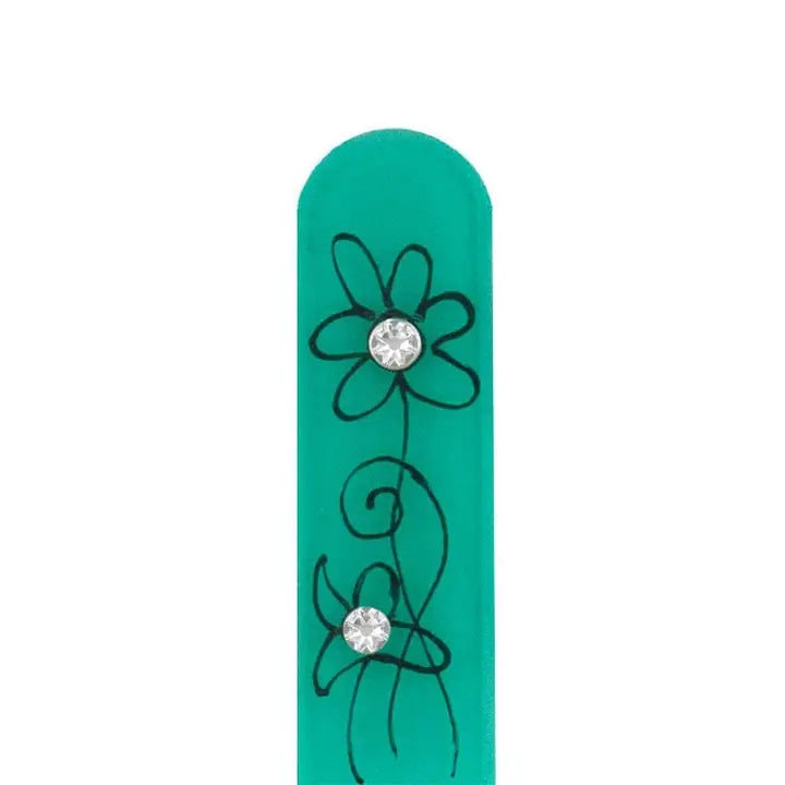 Czech Swarovski Crystal Nail File - Size Medium- Pen Drawing Collection Pen Drawing - Green with Swarovski Crystals