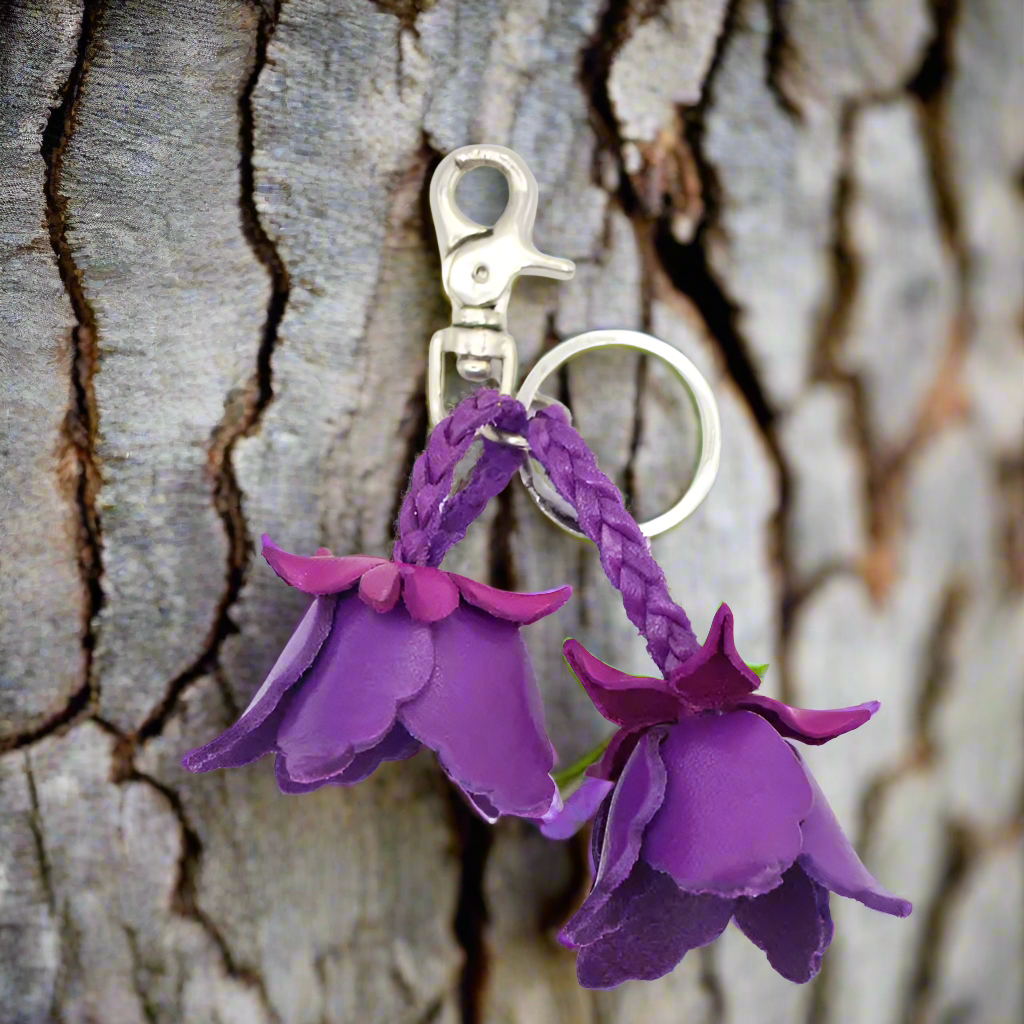 Small Leather Bag Charm/Keychain- Tulips Purple