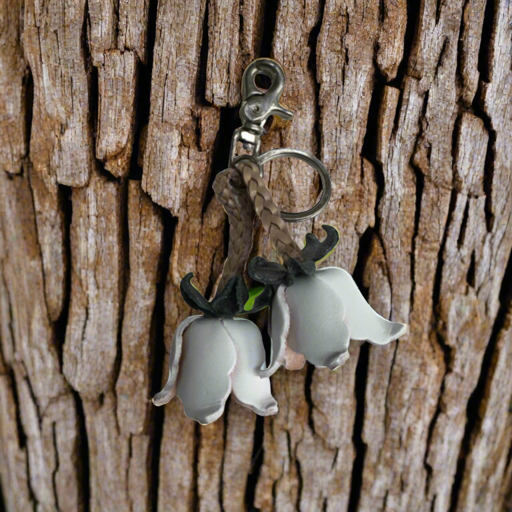 Small Leather Bag Charm/Keychain- Tulips White