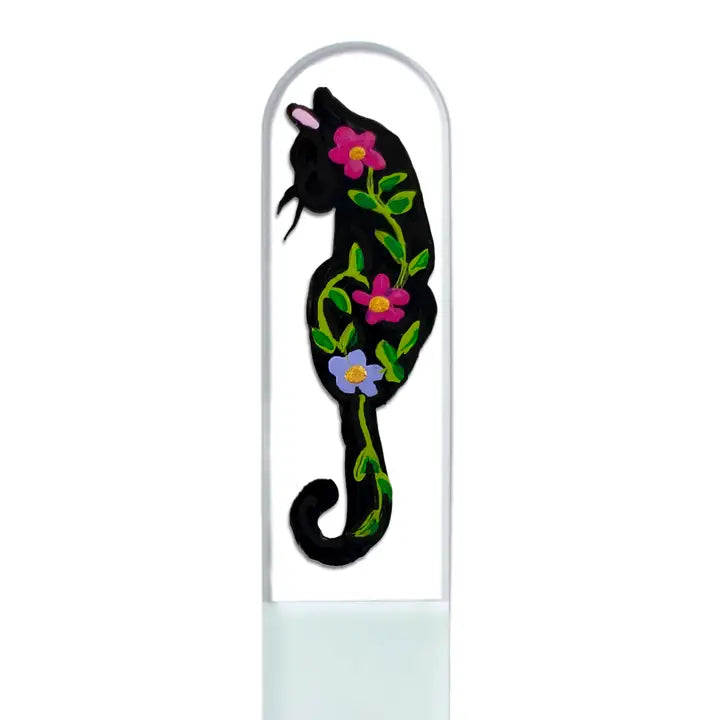 Czech Crystal Nail File - Size Small- Hand Painted Collection Floral Feline Cat