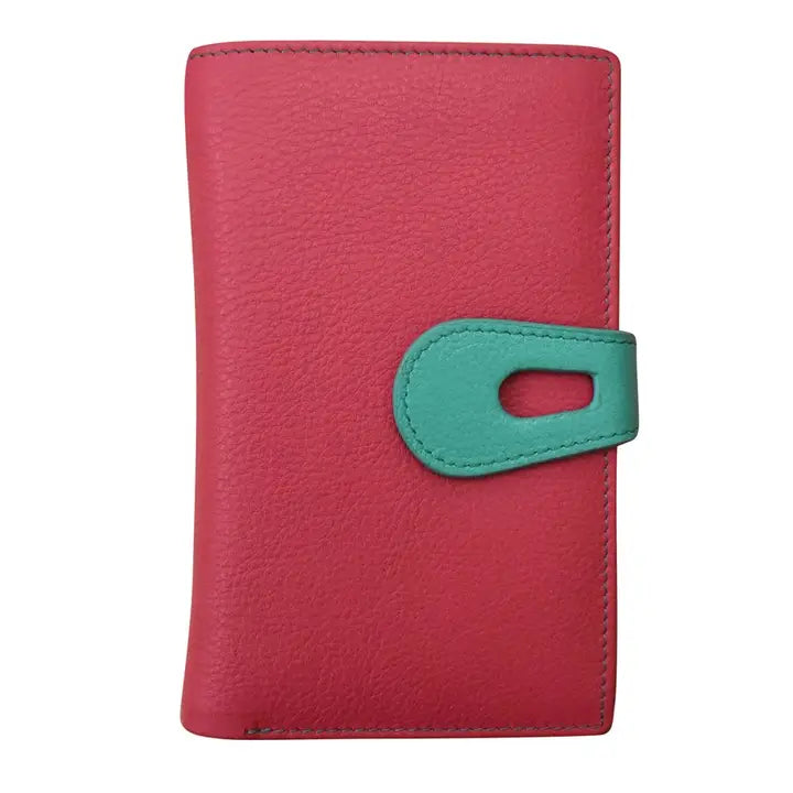ili New York RFID Leather Midi Wallet with Cut Out Tab- 7817 Indian Pink Turquoise