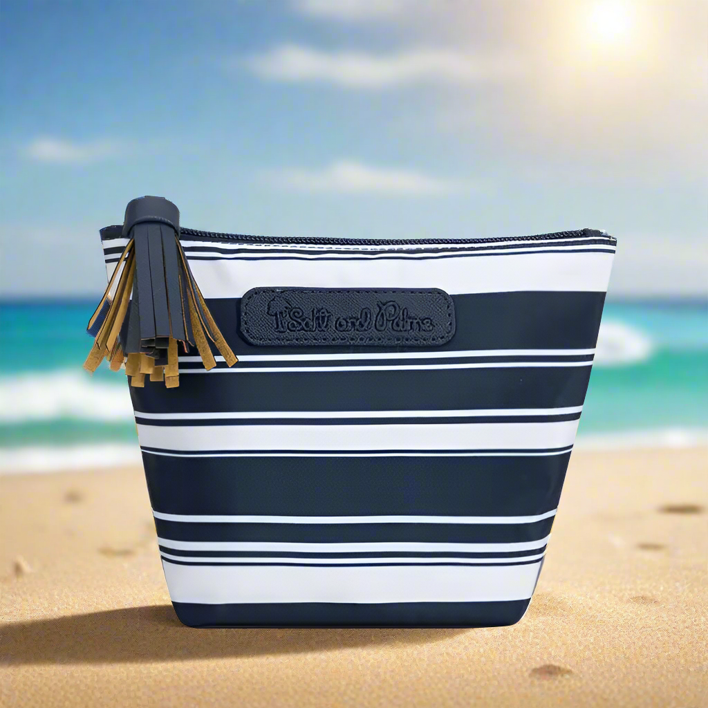Salt and Palms Cosmetic Pouch Navy Stripes