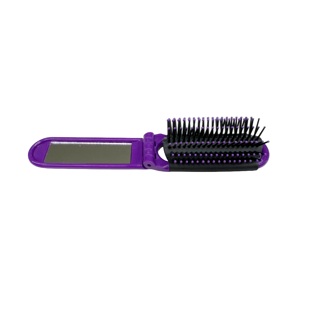 Travel Folding Hair Brush with Mirror Purple