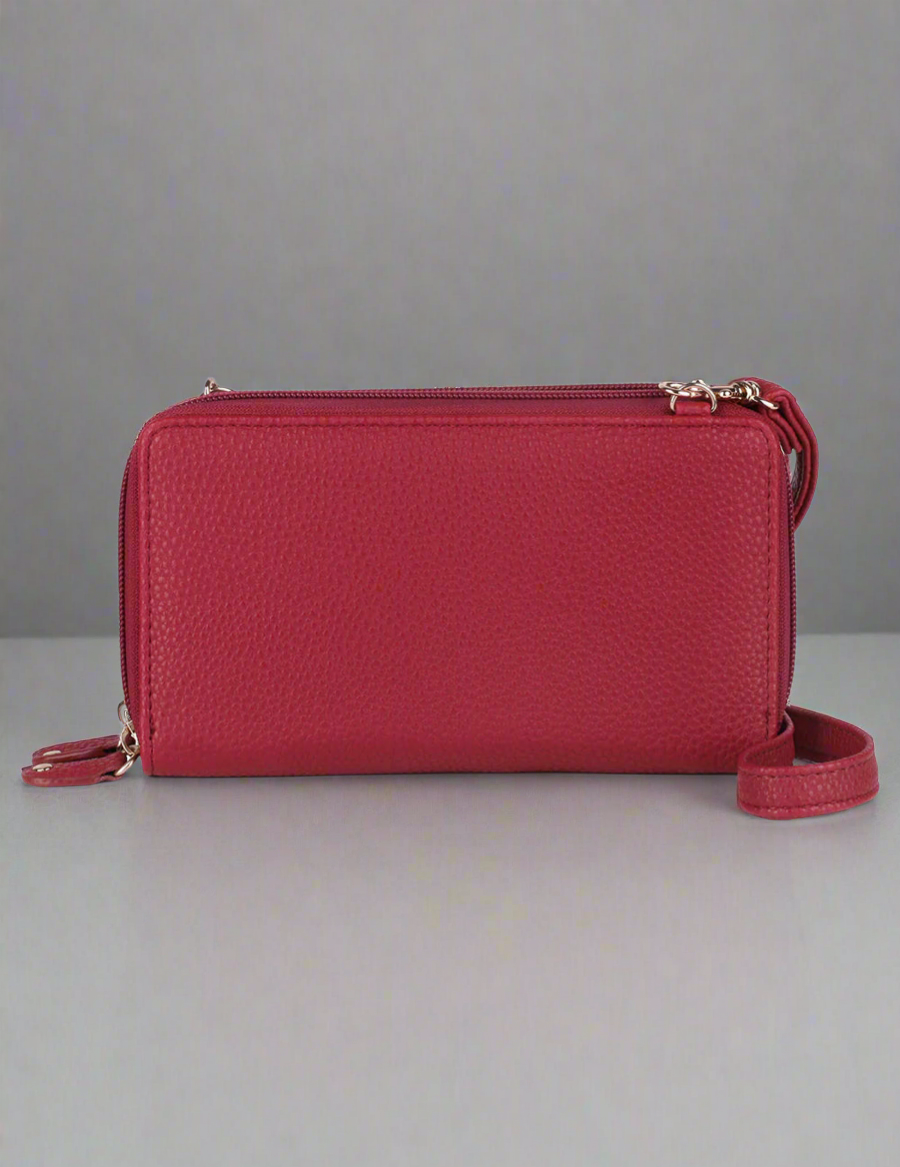 Julia Buxton Textured RFID Ultimate Double Zip Organizer Wallet Bag Red