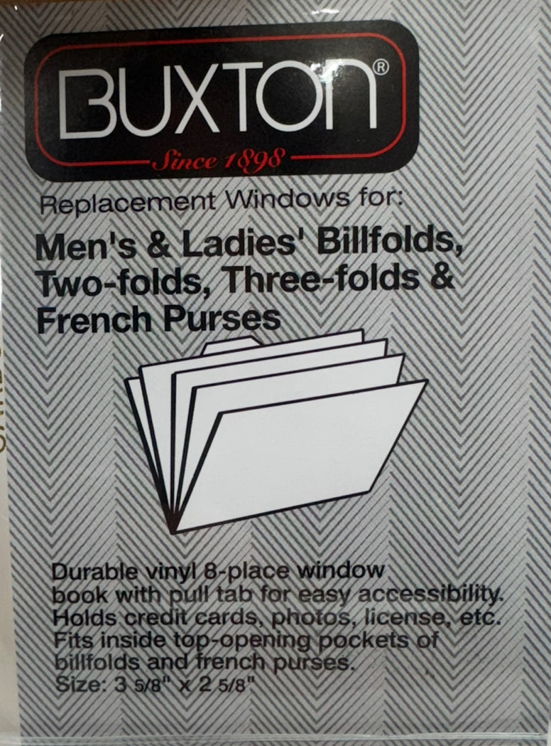 Buxton Clear Vinyl Wallet Insert Billfolds Two-Folds Three-Folds French Purses (3 5 8 x 2 5 8")