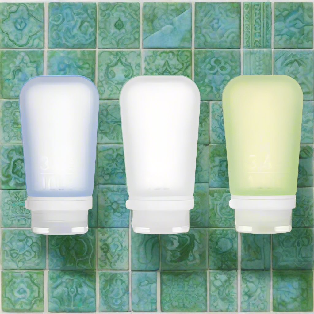 Humangear - 3.4 oz GoToob+ 3-Pack Silicone 3-1-1 Toiletry Bottles (LARGE) Clear Green Blue