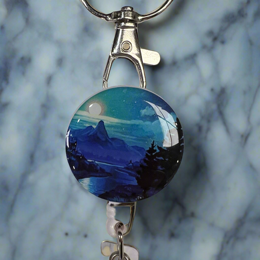 Cruise Ship Keycard Retractable Lanyard- Rivers River Blue with Black Lanyard