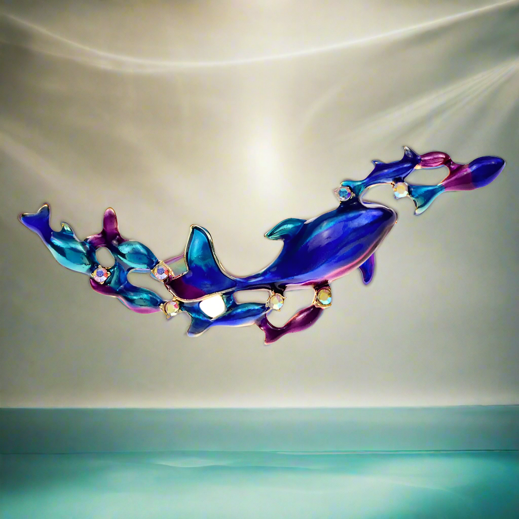 Brooch-Dolphins Blue & Purple