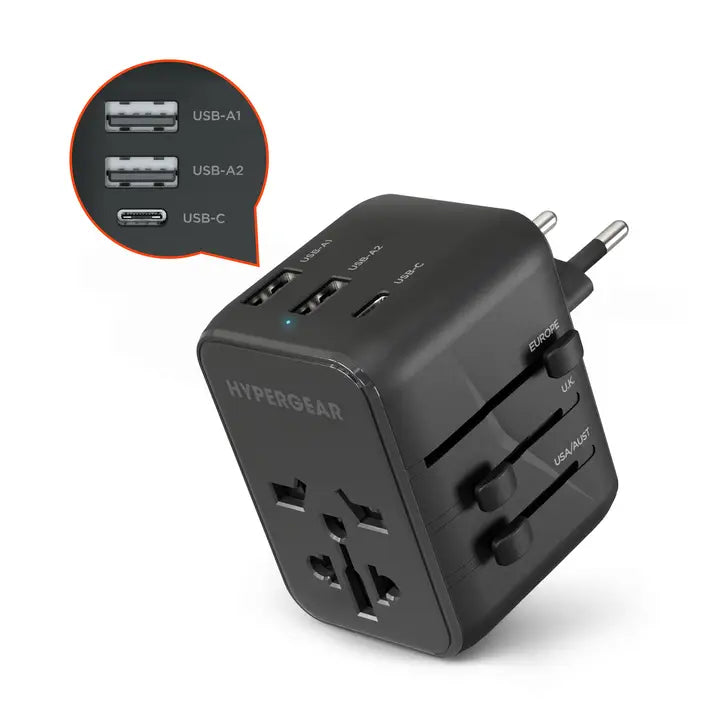 Hypergear Worldcharge Universal Travel Adapter with Usb-C