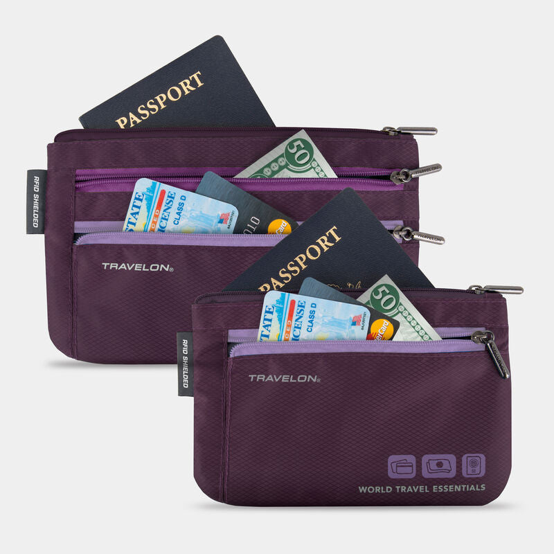 Travelon World Travel Essentials Set of 2 RFID Currency & Passport Organizers Blackberry