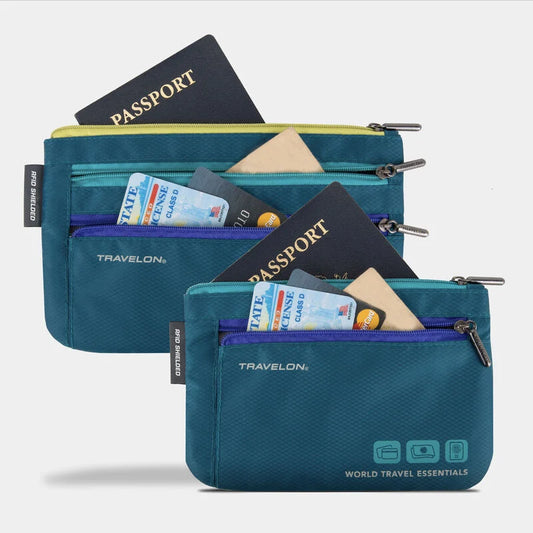 Travelon World Travel Essentials Set of 2 RFID Currency & Passport Organizers Peacock Teal