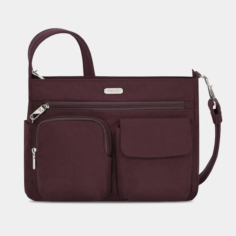 Travelon Anti-Theft RFID Essentials Patch Pocket Crossbody Dark Bordeaux