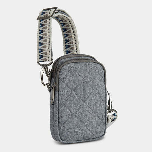 Travelon Anti-Theft RFID Boho 2 Compartment Phone Crossbody Geo Gray Heather